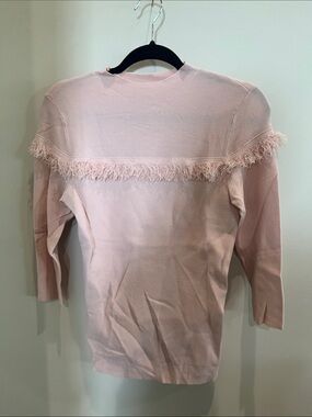 eva mendes for New York & Company Light Pink Fringe-Trim Sweater Top